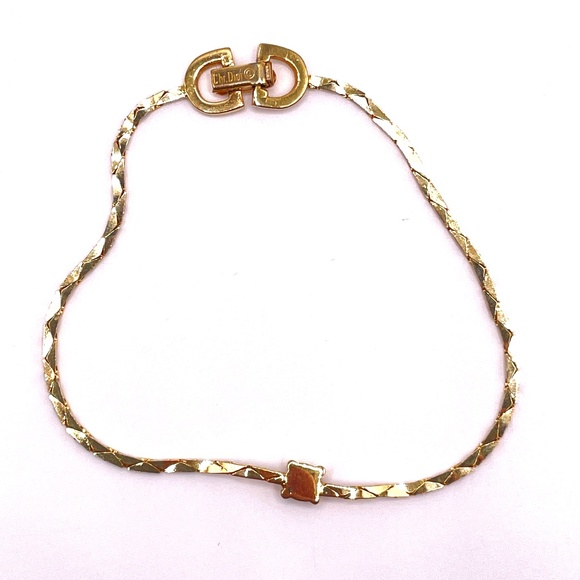 Christian Dior Signed Gold Plate Single Rhinestone Bracelet 7" - Picture 3 of 11